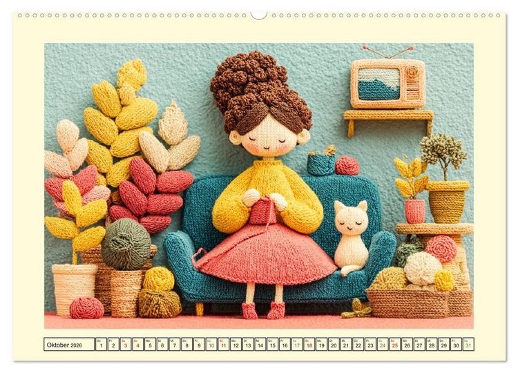 Produktbild: Wollige Maschenwelt. Gestrickte Harmonie f&uuml;r gem&uuml;tliche Momente (hochwertiger Premium Wandkalender 2026 DIN A2 quer), Kunstdruck in Hochglanz