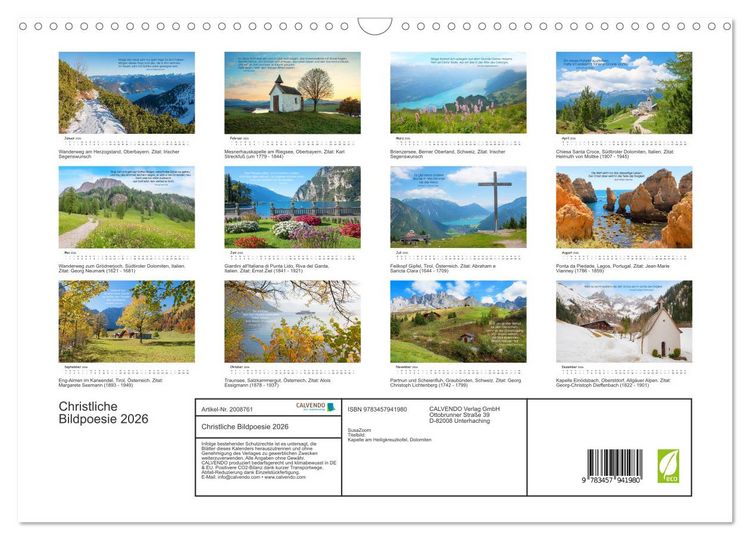 Produktbild: Christliche Bildpoesie 2026 (Wandkalender 2026 DIN A3 quer), CALVENDO Monatskalender