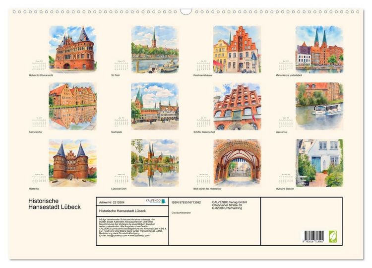 Produktbild: Historische Hansestadt L&uuml;beck (Wandkalender 2026 DIN A2 quer), CALVENDO Monatskalender