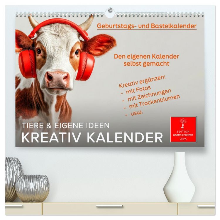 Produktbild: Kreativ Kalender - Tiere & eigene Ideen (hochwertiger Premium Wandkalender 2026 DIN A2 quer), Kunstdruck in Hochglanz