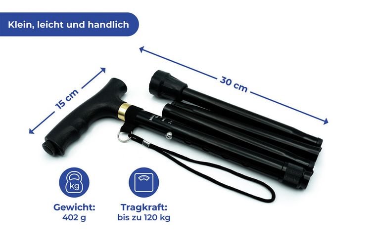 Produktbild: Gehstock faltbar mit LED, 30 x 14 x 3,5 cm