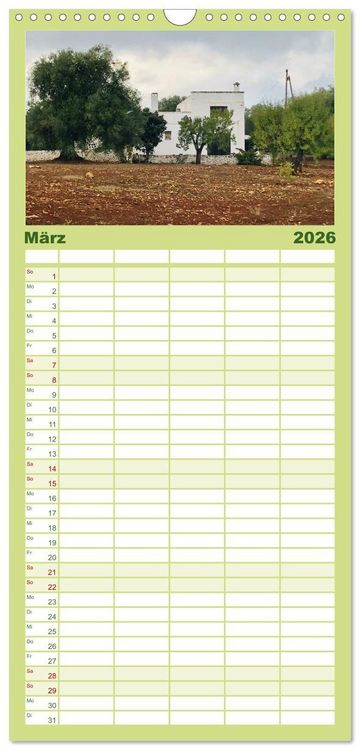 Produktbild: Familienplaner 2026 - Apuliens Kulturlandschaft mit 5 Spalten (Wandkalender, 21 x 45 cm) CALVENDO
