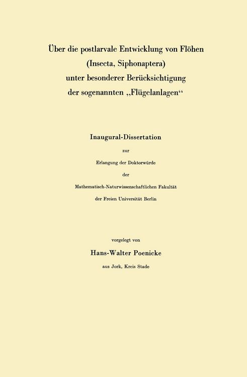 Produktbild: &Uuml;ber die postlarvale Entwicklung von Fl&ouml;hen (Insecta, Siphonaptera) unter besonderer Ber&uuml;cksichtigung der sogenannten &bdquo;Fl&uuml;gelanlagen&ldquo;