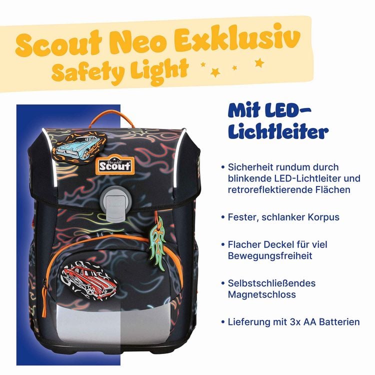 Produktbild: Scout Schulranzen Set Neo Safety Light, Schulranzen Set, 4tlg, Flames
