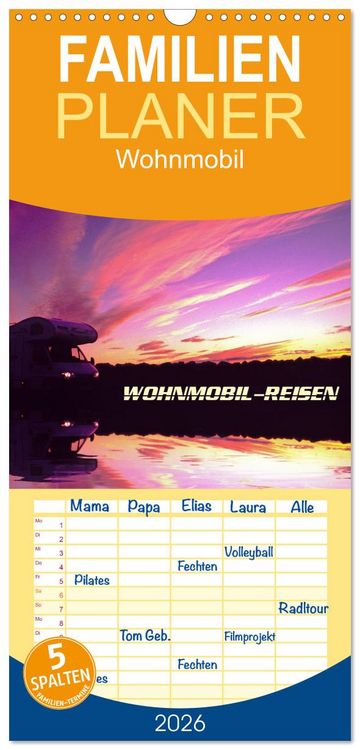 Produktbild: Familienplaner 2026 - Wohnmobil-Reisen mit 5 Spalten (Wandkalender, 21 x 45 cm) CALVENDO