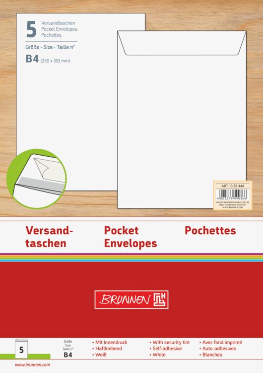 Produktbild: Brunnen Versandtasche B4 wei&szlig; 5 St&uuml;ck