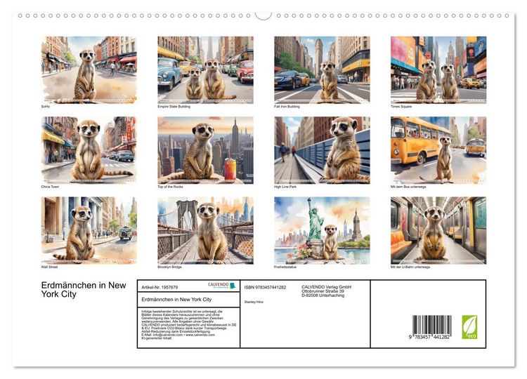 Produktbild: Erdm&auml;nnchen in New York City (hochwertiger Premium Wandkalender 2026 DIN A2 quer), Kunstdruck in Hochglanz