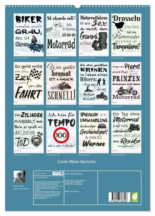 Produktbild: Coole Biker-Spr&uuml;che (Wandkalender 2026 DIN A2 hoch), CALVENDO Monatskalender