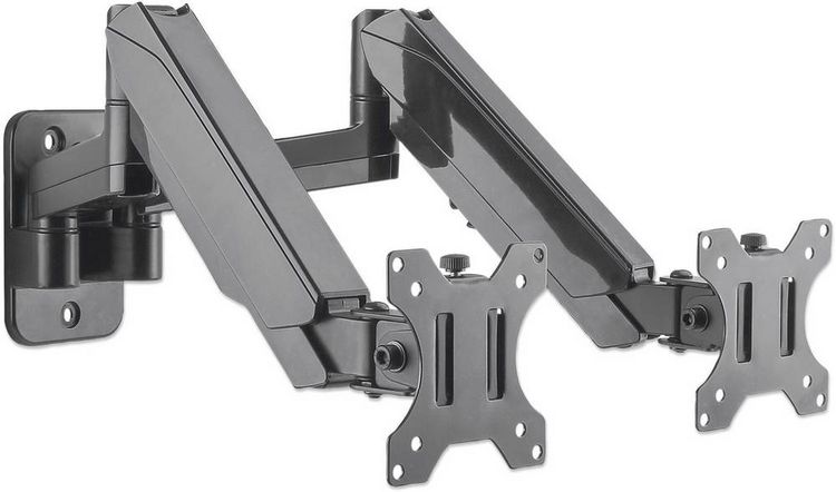 Produktbild: Manhattan 461627 Monitor-Wandhalterung 2 Display(s) 43,2 cm (17") - 81,3 cm (32") Schwarz Drehbar, H&ouml;henverstellbar, Neigbar, Schwenkbar