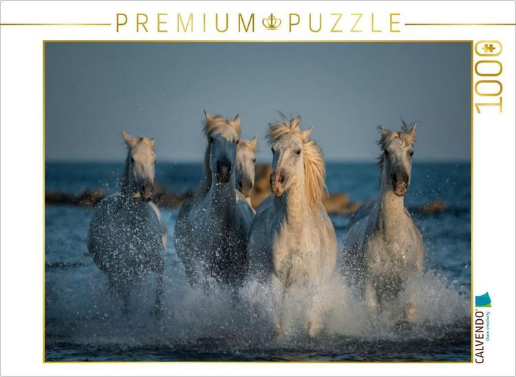 Produktbild: CALVENDO Puzzle Camarguepferde - Stuten im Meer | 1000 Teile Lege-Gr&ouml;&szlig;e 64x48cm Foto-Puzzle f&uuml;r gl&uuml;ckliche Stunden