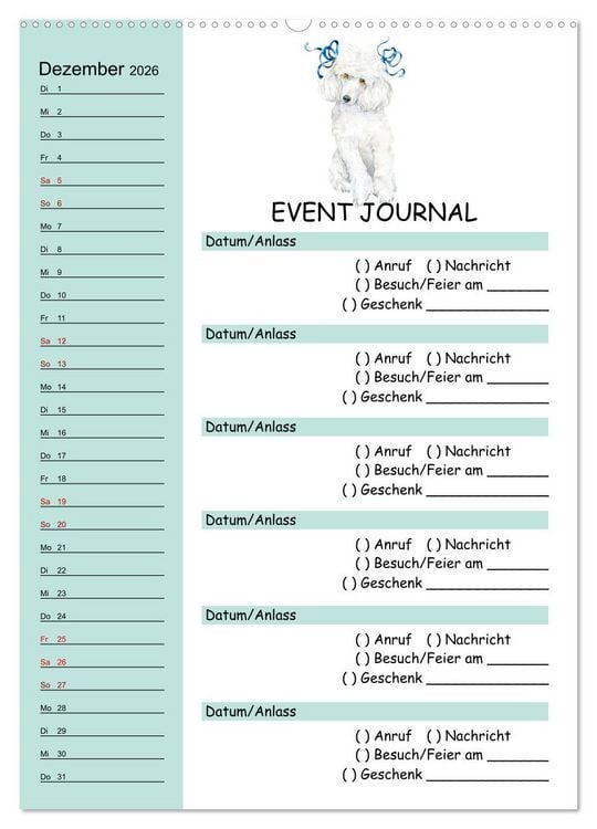 Produktbild: B-DAY PLANER - Aquarell Hunderassen - F&uuml;r Termine, Geschenke, Eventdetails & mehr (hochwertiger Premium Wandkalender 2026 DIN A2 hoch), Kunstdruck in Hochglanz