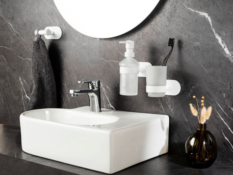 Produktbild: Turbo-Loc&reg; Zahnputzbecherhalter Uno Mod. Orea White matt, aus rostfreiem Edelstahl