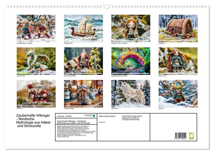 Produktbild: Zauberhafte Wikinger - Nordische Mythologie aus H&auml;kel- und Strickwolle (Wandkalender 2026 DIN A2 quer), CALVENDO Monatskalender