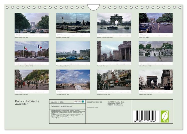 Produktbild: Paris - Historische Ansichten (Wandkalender 2026 DIN A4 quer), CALVENDO Monatskalender