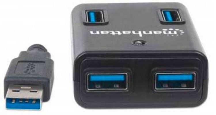 Produktbild: Manhattan 162296 USB-Hub 4 Port USB-A USB 3.0 5 GBit/s Schwarz