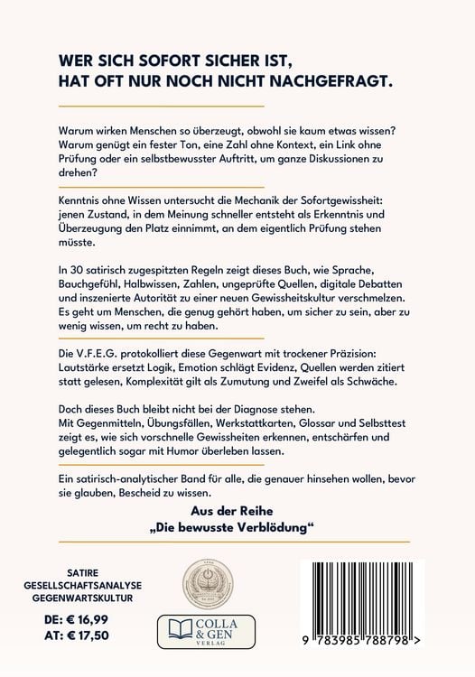 Produktbild: Kenntnis ohne Wissen &ndash; 30 Regeln zur sofortigen Gewissheit (Ein V.F.E.G. &ndash; Buch)