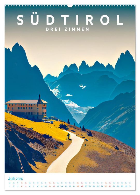 Produktbild: S&uuml;dtirol - Old School Poster Style (hochwertiger Premium Wandkalender 2026 DIN A2 hoch), Kunstdruck in Hochglanz