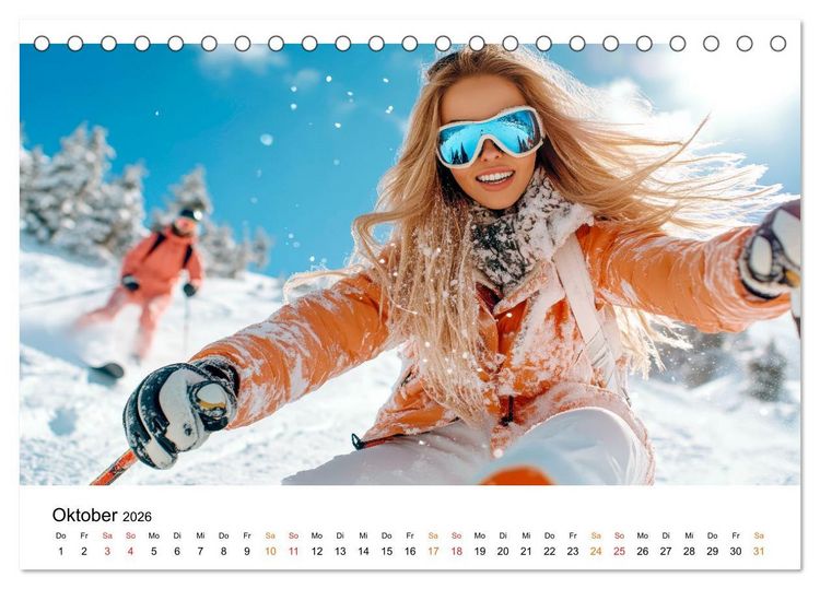 Produktbild: Skifahren - Frauen Power auf der Piste (Tischkalender 2026 DIN A5 quer), CALVENDO Monatskalender