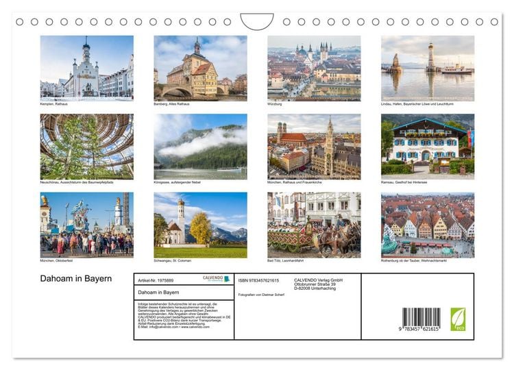 Produktbild: Dahoam in Bayern (Wandkalender 2026 DIN A4 quer), CALVENDO Monatskalender