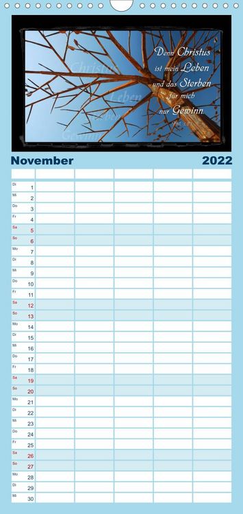 Produktbild: Familienplaner Monat f&uuml;r Monat ein Bibelvers (Wandkalender 2022 , 21 cm x 45 cm, hoch)