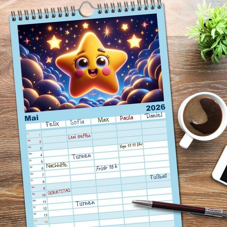 Produktbild: Familienplaner 2026 - Himmelsfunken: Der kleine Stern und seine Reisen mit 5 Spalten (Wandkalender, 21 x 45 cm) CALVENDO