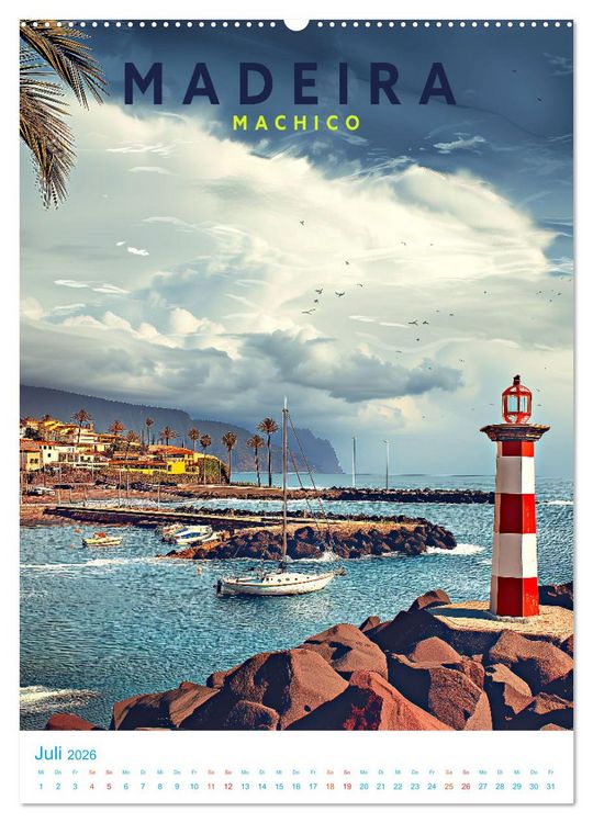 Produktbild: Madeira - Old School Poster Style (Wandkalender 2026 DIN A2 hoch), CALVENDO Monatskalender