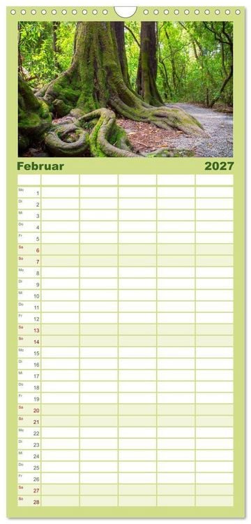 Produktbild: Familienplaner 2027 - Traumhafte Wege - Unterwegs auf Neuseelands S&uuml;dinsel mit 5 Spalten (Wandkalender, 21 x 45 cm) CALVENDO
