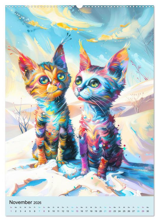 Produktbild: Katzen im expressionistischen Stil (hochwertiger Premium Wandkalender 2026 DIN A2 hoch), Kunstdruck in Hochglanz
