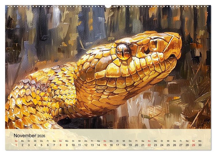 Produktbild: Schlangen. Faszination Reptilien. Kunstvolle Paintings (Wandkalender 2026 DIN A2 quer), CALVENDO Monatskalender