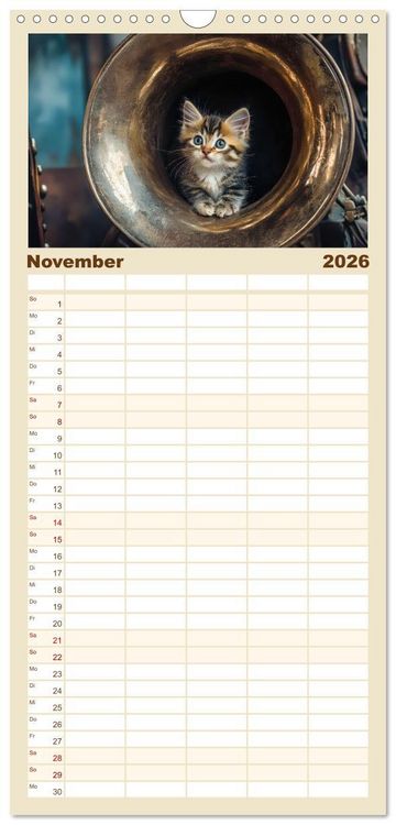 Produktbild: Familienplaner 2026 - Miau-sikalische Momente mit 5 Spalten (Wandkalender, 21 x 45 cm) CALVENDO