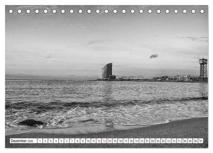 Produktbild: Barcelona Schwarz / Wei&szlig; Impressionen (Tischkalender 2026 DIN A5 quer), CALVENDO Monatskalender