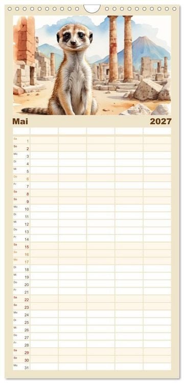 Produktbild: Familienplaner 2027 - Erdm&auml;nnchen in Italien mit 5 Spalten (Wandkalender, 21 x 45 cm) CALVENDO