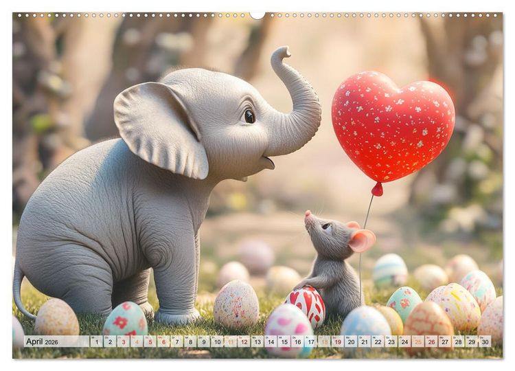 Produktbild: Der rote Luftballon - Elefant und Maus zeigen Dir das Jahr (hochwertiger Premium Wandkalender 2026 DIN A2 quer), Kunstdruck in Hochglanz