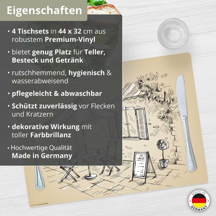Produktbild: Tischsetmacher Tischsets Street Cafe Grafik, aus hochwertigem Vinyl (4 St&uuml;ck), 44 x 32 cm