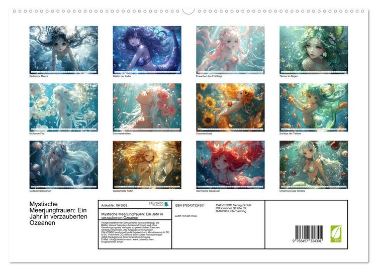 Produktbild: Mystische Meerjungfrauen: Ein Jahr in verzauberten Ozeanen (hochwertiger Premium Wandkalender 2026 DIN A2 quer), Kunstdruck in Hochglanz
