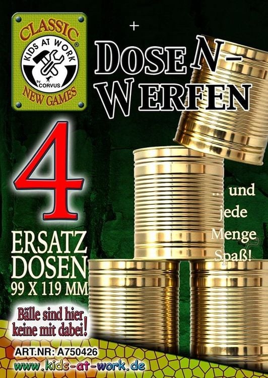 Produktbild: Corvus A750426 - Kids-at-Work, Dosenwerfen Ersatzdosen, 4 St&uuml;ck, 99x119mm, Classic New Games