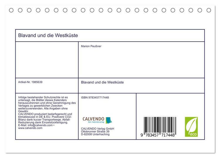 Produktbild: Blavand und die Westk&uuml;ste (Tischkalender 2026 DIN A5 quer), CALVENDO Monatskalender