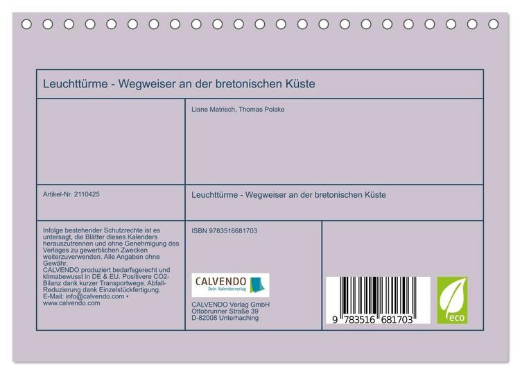 Produktbild: Leuchtt&uuml;rme - Wegweiser an der bretonischen K&uuml;ste (Tischkalender 2026 DIN A5 quer), CALVENDO Monatskalender