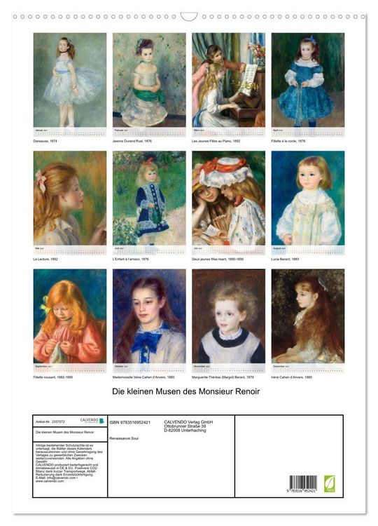 Produktbild: Die kleinen Musen des Monsieur Renoir (Wandkalender 2027 DIN A2 hoch), CALVENDO Monatskalender