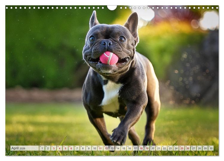 Produktbild: Bullys in Action - Franz&ouml;sische Bulldoggen lieben B&auml;lle (Wandkalender 2026 DIN A3 quer), CALVENDO Monatskalender