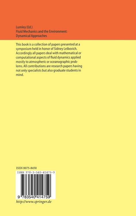 Produktbild: Fluid Mechanics and the Environment: Dynamical Approaches