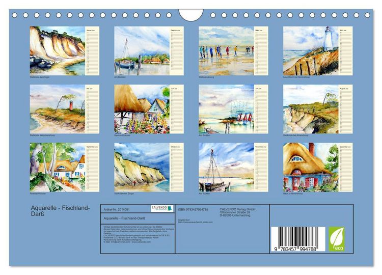 Produktbild: Aquarelle - Fischland-Dar&szlig; (Wandkalender 2026 DIN A4 quer), CALVENDO Monatskalender