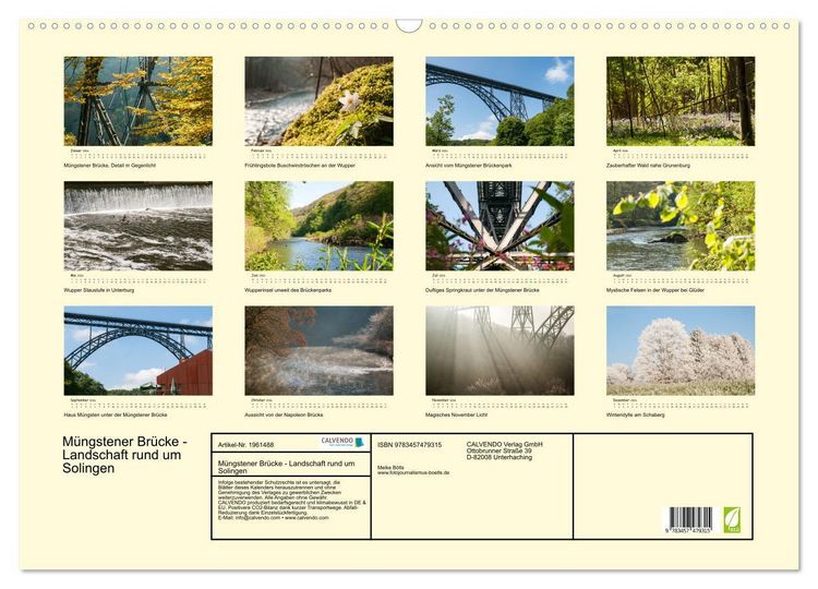 Produktbild: M&uuml;ngstener Br&uuml;cke - Landschaft rund um Solingen (Wandkalender 2026 DIN A2 quer), CALVENDO Monatskalender