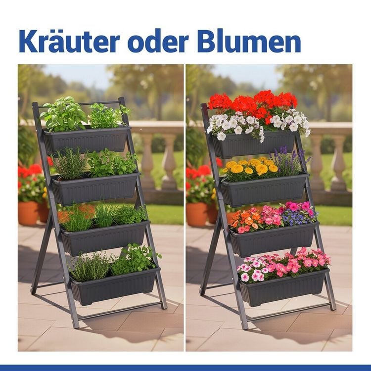 Produktbild: Vertikales Hochbeet, 4 Etagen, f&uuml;r Balkon, Terrasse oder Wintergarten