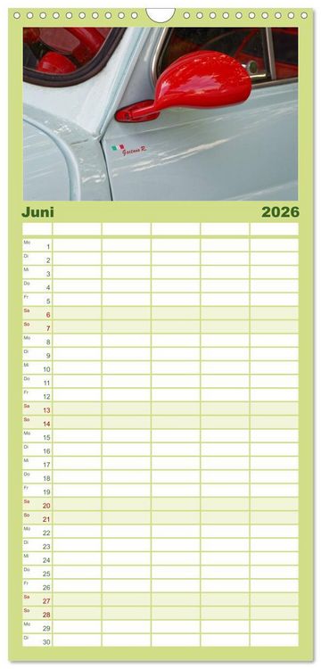 Produktbild: Familienplaner 2026 - Cinquecento Der kleine Italiener - 60 Jahre zeitloses Kultobjekt mit 5 Spalten (Wandkalender, 21 x 45 cm) CALVENDO