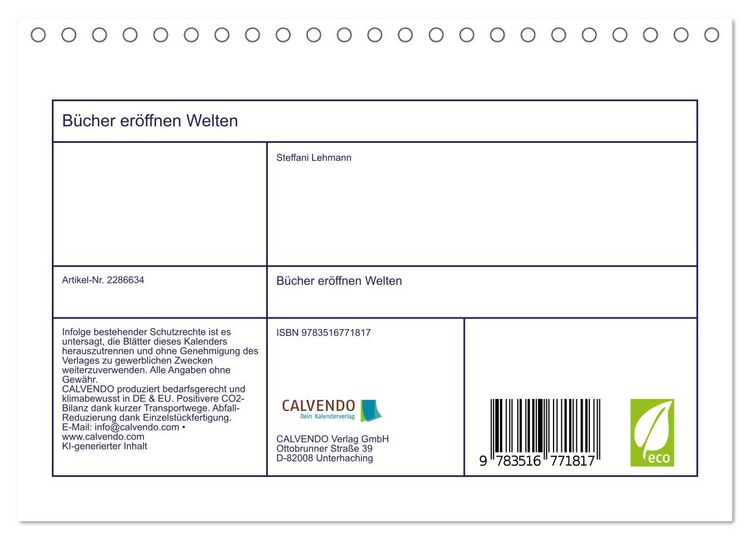Produktbild: B&uuml;cher er&ouml;ffnen Welten (Tischkalender 2027 DIN A5 quer), CALVENDO Monatskalender
