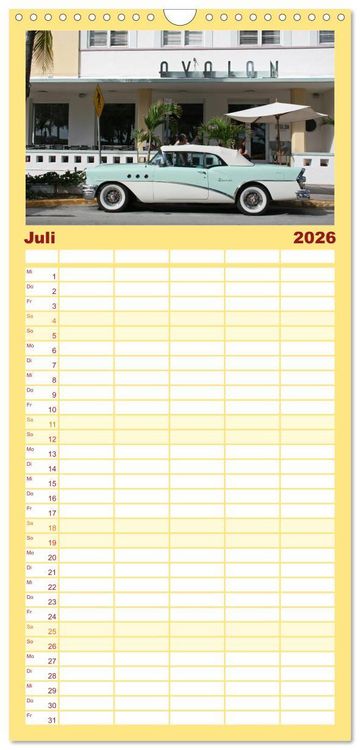 Produktbild: Familienplaner 2026 - Ami Schlitten mit 5 Spalten (Wandkalender, 21 x 45 cm) CALVENDO