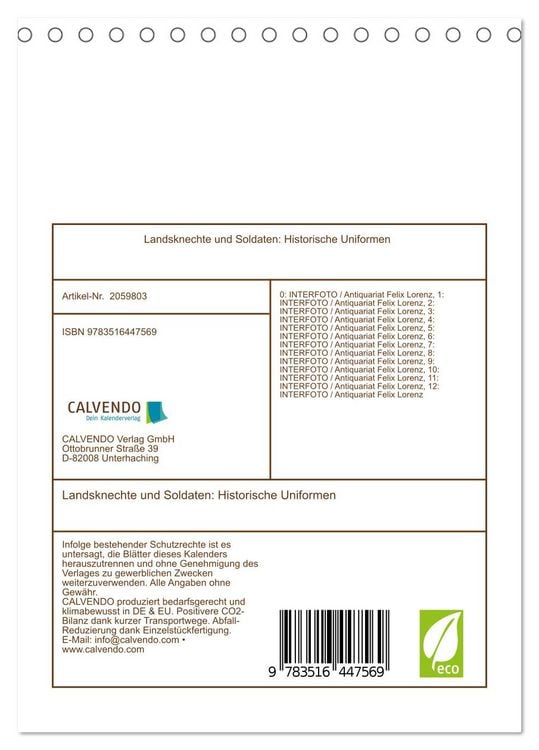 Produktbild: Landsknechte und Soldaten: Historische Uniformen (Tischkalender 2026 DIN A5 hoch), CALVENDO Monatskalender