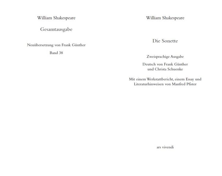 Produktbild: Sonette / Sonnets (Shakespeare Gesamtausgabe, Band 38) - zweisprachige Ausgabe