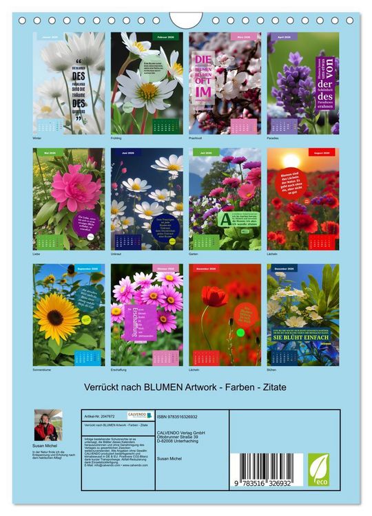 Produktbild: Verr&uuml;ckt nach BLUMEN Artwork - Farben - Zitate (Wandkalender 2026 DIN A4 hoch), CALVENDO Monatskalender